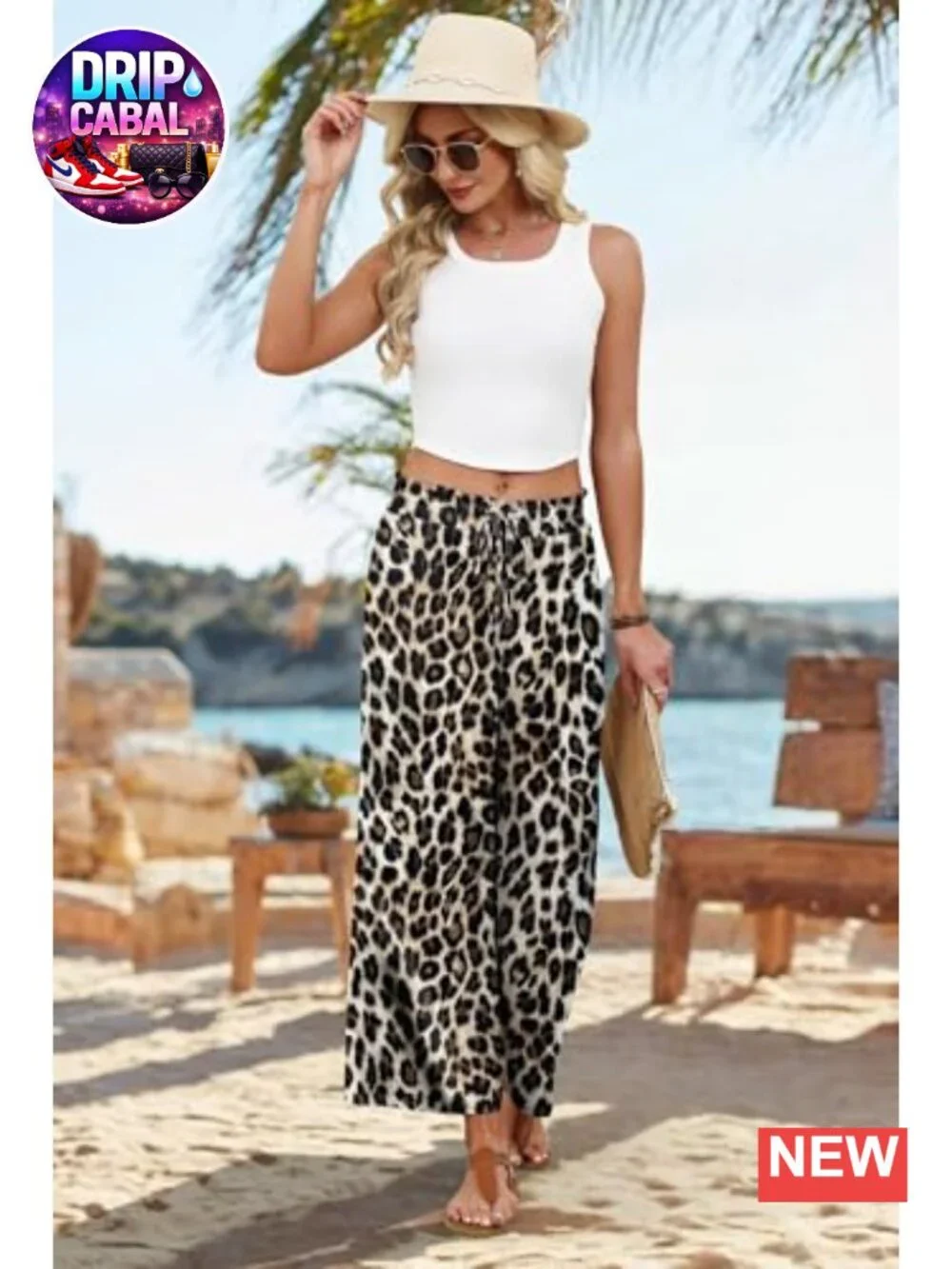 Flowy Wide Leg Palazzo Pants with Pockets - Elastic Waist Casual Lounge Trousers